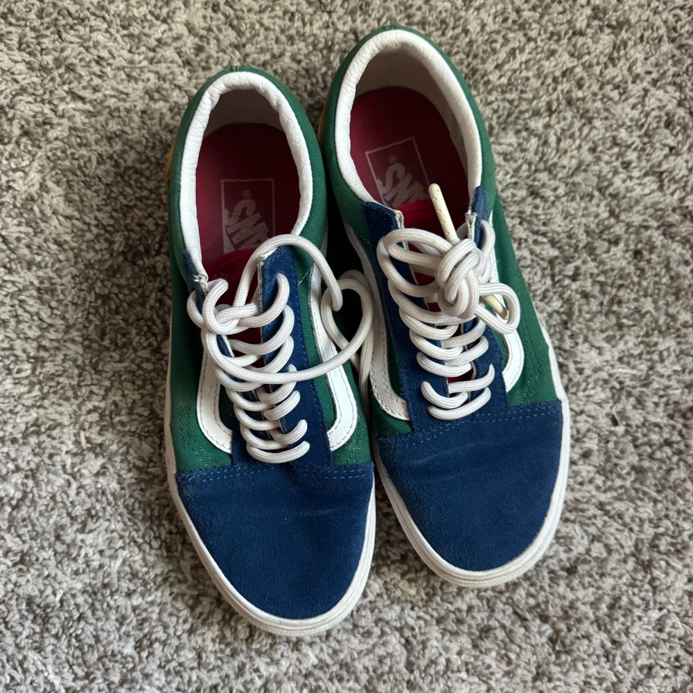 Vans yellow, Navy and Green Old Skool Sneakers